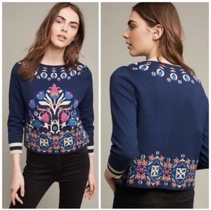 HWR Anthropologie Intarsia Floral Sweater